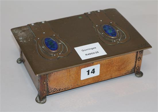 A Cambray ware copper and enamel box